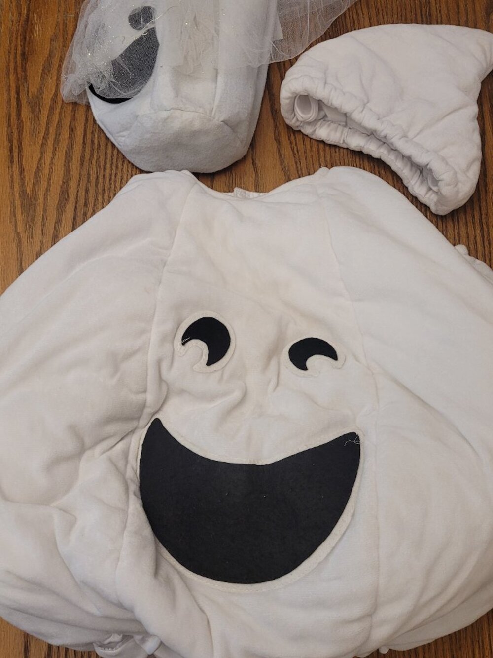 Pottery Barn Kids Puffy Ghost Halloween Costume Set Size 4-6 Treat Bag Girl Boy.